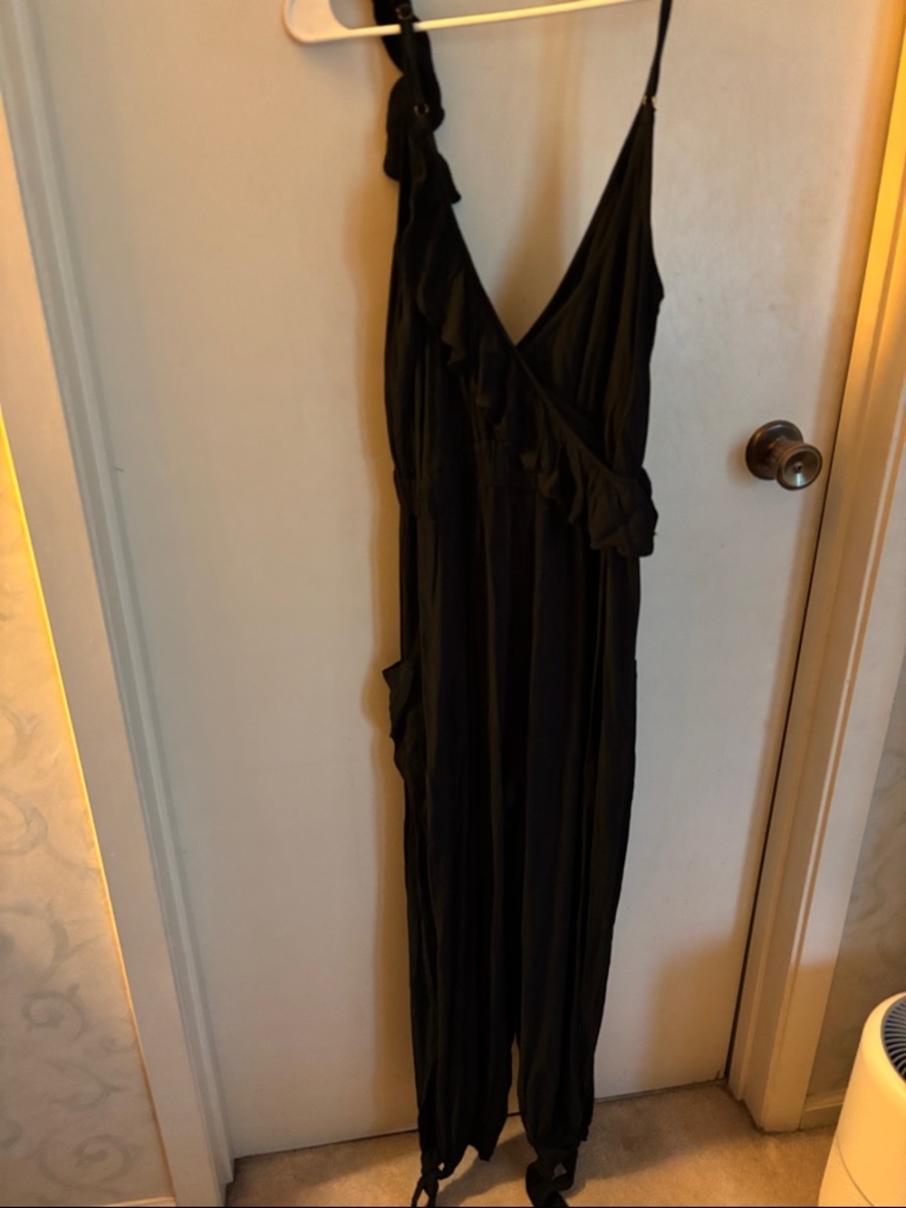 Chaser Black One-Shoulder Ruffle Jumpsuit with Pockets - Picture 8 of 8